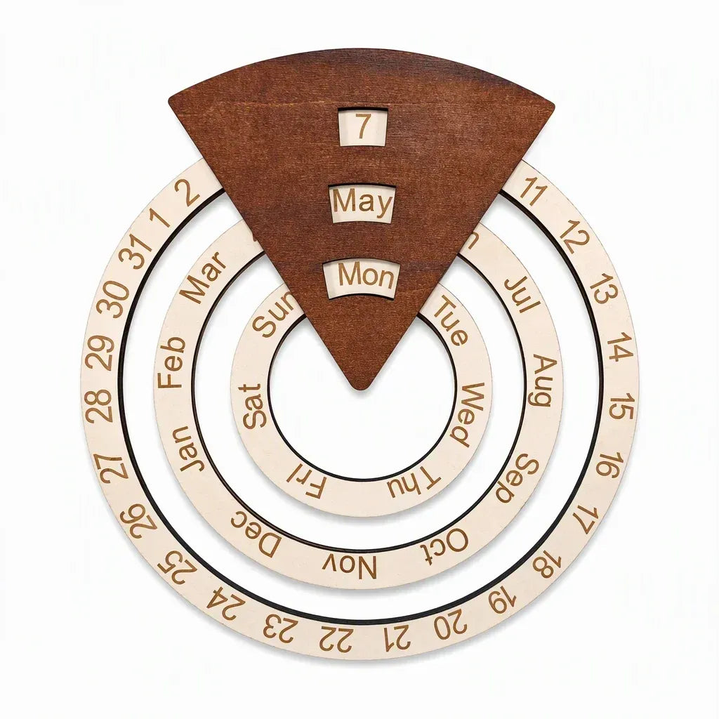 📅Circular Wooden Rotating Perpetual Calendar🪵