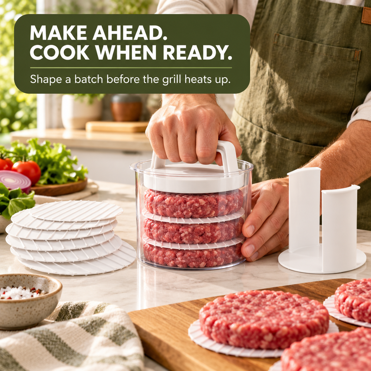 🍔Burger Patty Press & Storage Set | Prep, Stack & Chill