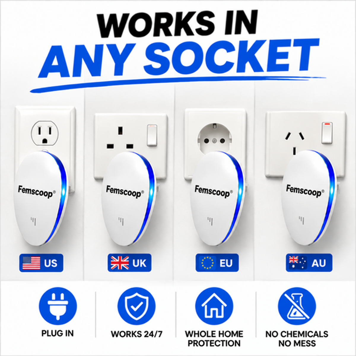 Femscoop® Ultrasonic Pest Repeller - Banish 14+ Pests for Good
