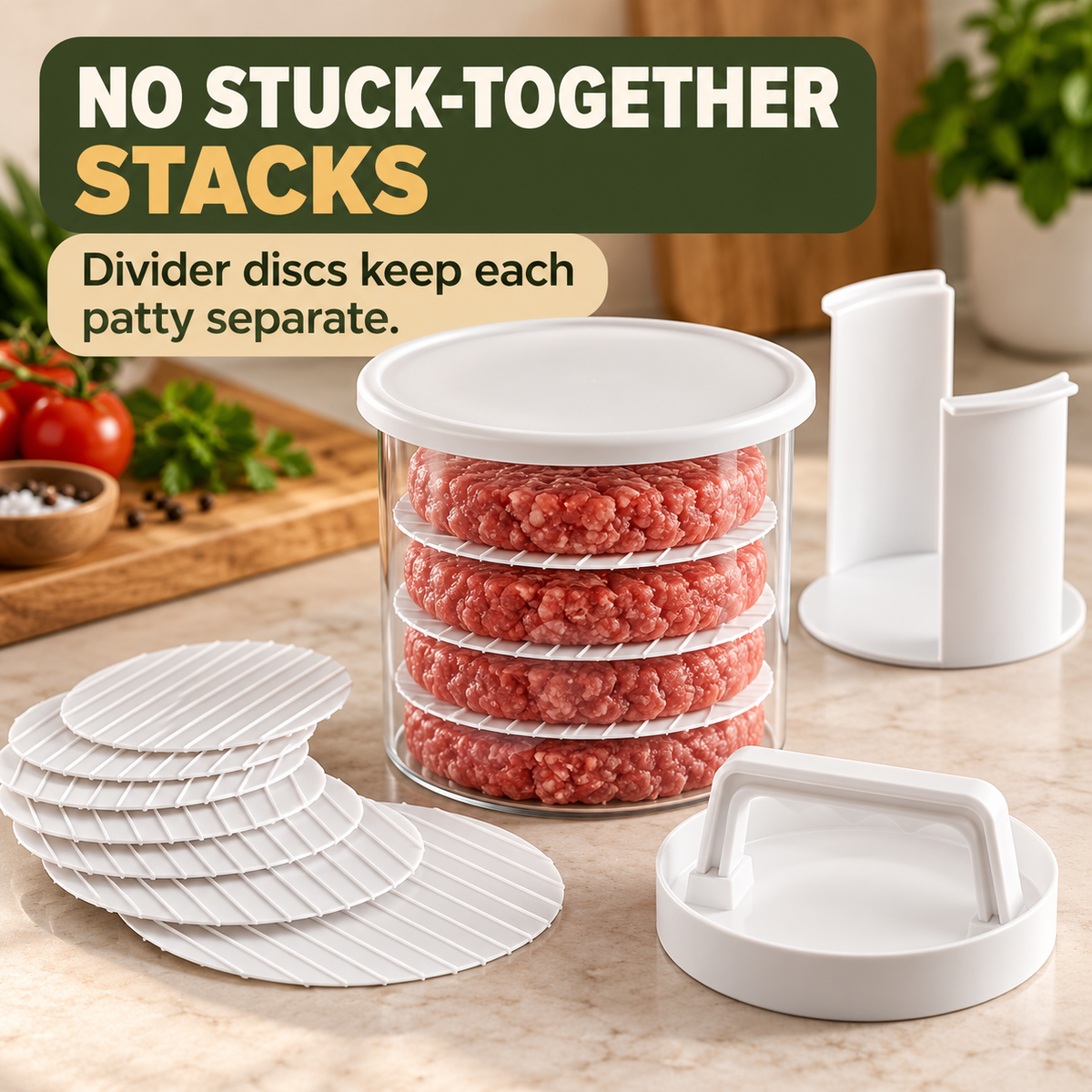 🍔Burger Patty Press & Storage Set | Prep, Stack & Chill