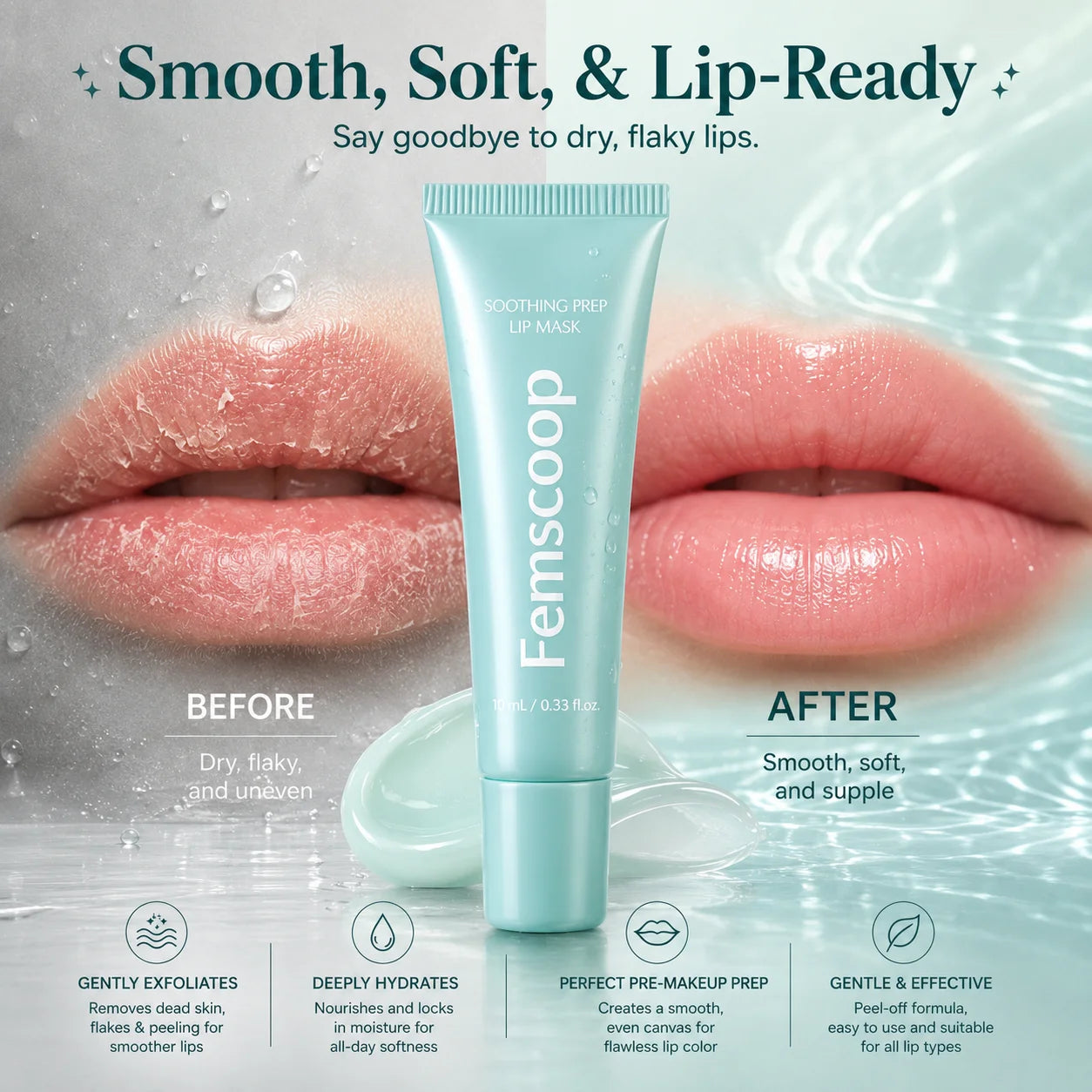 Femscoop Soothing Prep Lip Mask | Gentle Peel-Off Lip Mask for Dead Skin & Flakes | Cooling Korean Lip Care for Makeup Prep