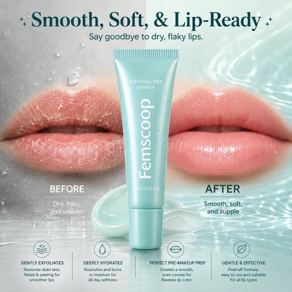Femscoop Soothing Prep Lip Mask | Gentle Peel-Off Lip Mask for Dead Skin & Flakes | Cooling Korean Lip Care for Makeup Prep