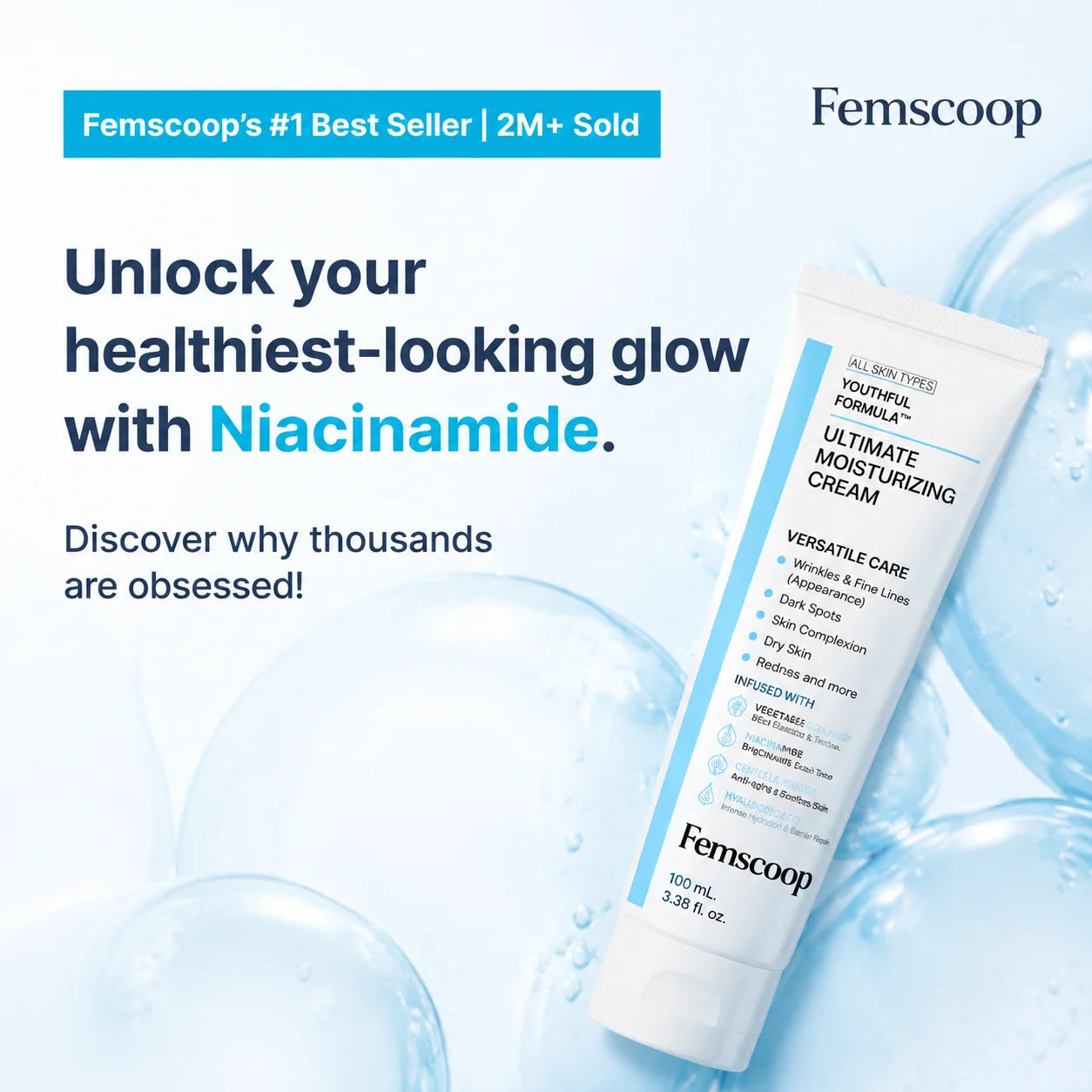 Femscoop™ Youthful Formula: Erase Dark Spots, Redness & Wrinkles with Deep Hydration (Centella, Niacinamide & Collagen)