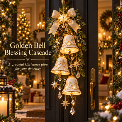🔥Lighted Golden Bell Christmas Door Hanging🔔 – Cascading Holiday Décor 2D