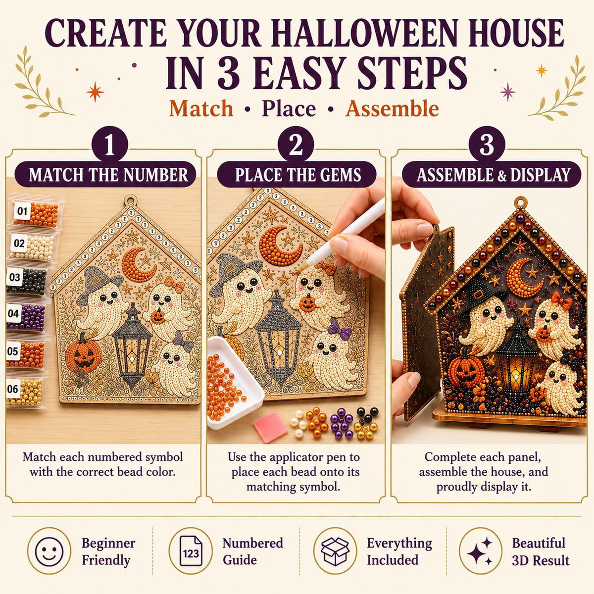 3D Holiday Wooden House Rhinestone DIY Kit - Halloween & Christmas Holiday Cottage Collection