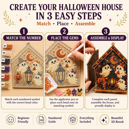 3D Holiday Wooden House Rhinestone DIY Kit - Halloween & Christmas Holiday Cottage Collection