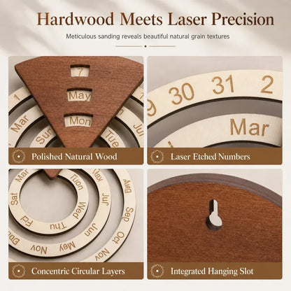 📅Circular Wooden Rotating Perpetual Calendar🪵