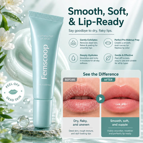 Femscoop Soothing Prep Lip Mask | Gentle Peel-Off Lip Mask for Dead Skin & Flakes | Cooling Korean Lip Care for Makeup Prep