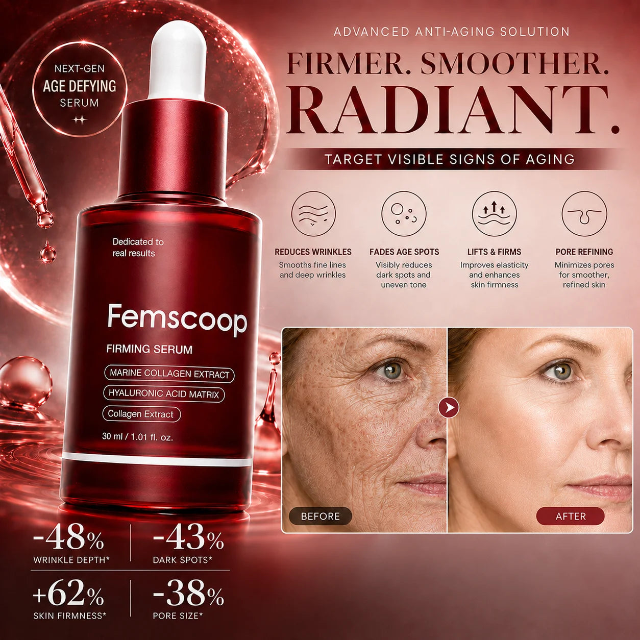 Femscoop Face & Neck Firming Serum | Wrinkle, Elasticity & Pore Care