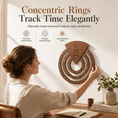 📅Circular Wooden Rotating Perpetual Calendar🪵