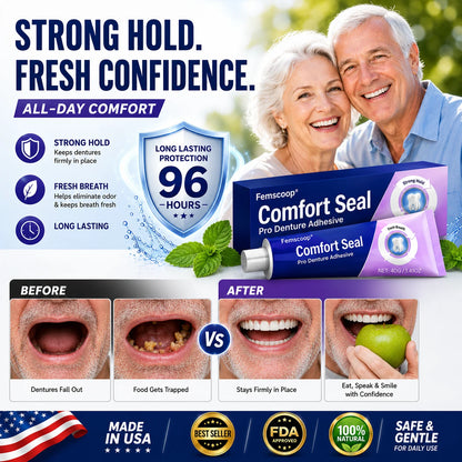 🔥 LIMITED SPECIAL OFFER 🔥 Femscoop® Comfort Seal Pro Denture Adhesive🦷💜FDA Certified (Clinically Proven 96- Hour Lock Hold for Secure, Comfortable & Zinc-Free Denture Fit)