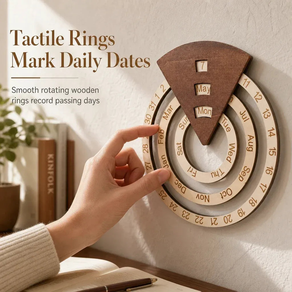 📅Circular Wooden Rotating Perpetual Calendar🪵