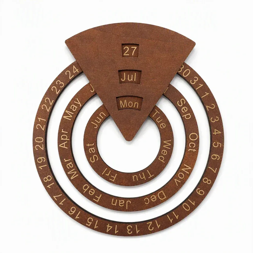 📅Circular Wooden Rotating Perpetual Calendar🪵