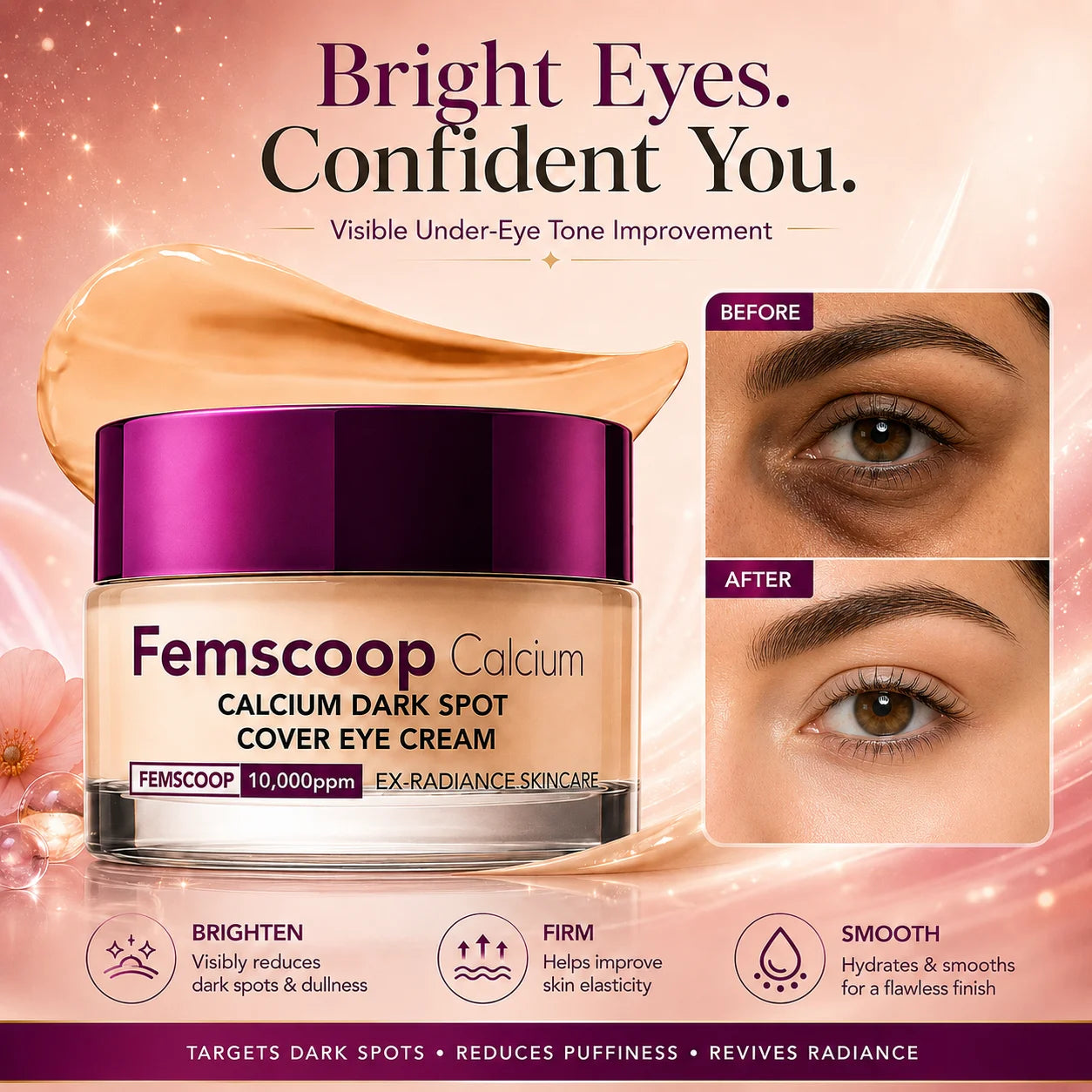 Femscoop Korean Calcium Eye Cream: Visibly Erase Stubborn Dark Spots, Puffy Eye Bags & Dark Circles—Claim Your 50% OFF Today Before It’s Gone!