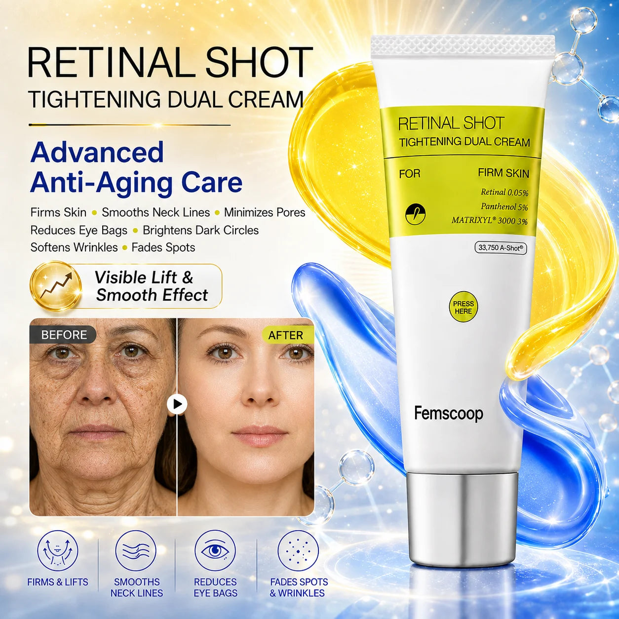 Erase Stubborn Wrinkles & Firm Sagging Skin—Without the Irritation: Femscoop Vita-A Retinal Dual Cream