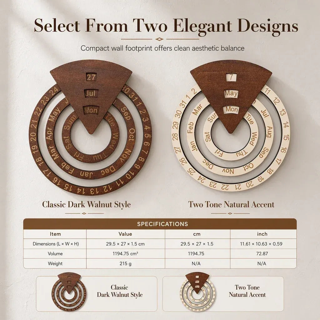 📅Circular Wooden Rotating Perpetual Calendar🪵