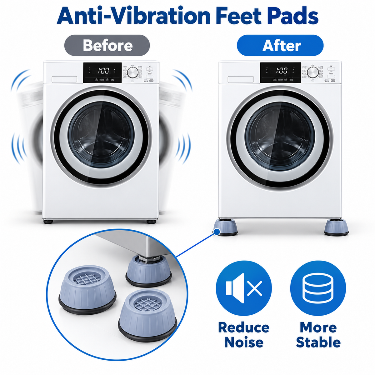 🔇 4PCS Anti-Vibration Washing Machine Feet Pads – Non-Slip Shock Absorbing Appliance Support Pads