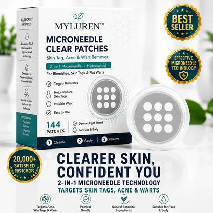 MYLUREN™2-in-1 Microneedle & Hydrocolloid Patch🍀| Removes Raised Moles, Acne, Flat Warts & Skin Tags | Helps Improve Wrinkles, Scars & Blemishes | Invisible Patches for Face & Body