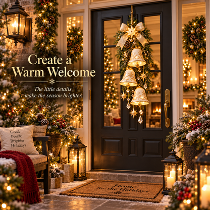 🔥Lighted Golden Bell Christmas Door Hanging🔔 – Cascading Holiday Décor 2D