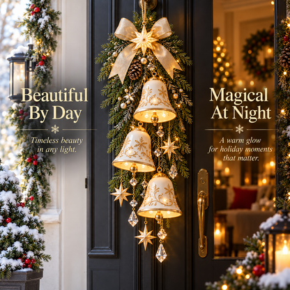 🔥Lighted Golden Bell Christmas Door Hanging🔔 – Cascading Holiday Décor 2D