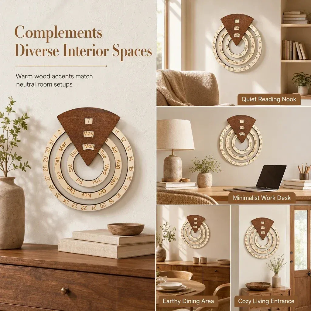 📅Circular Wooden Rotating Perpetual Calendar🪵
