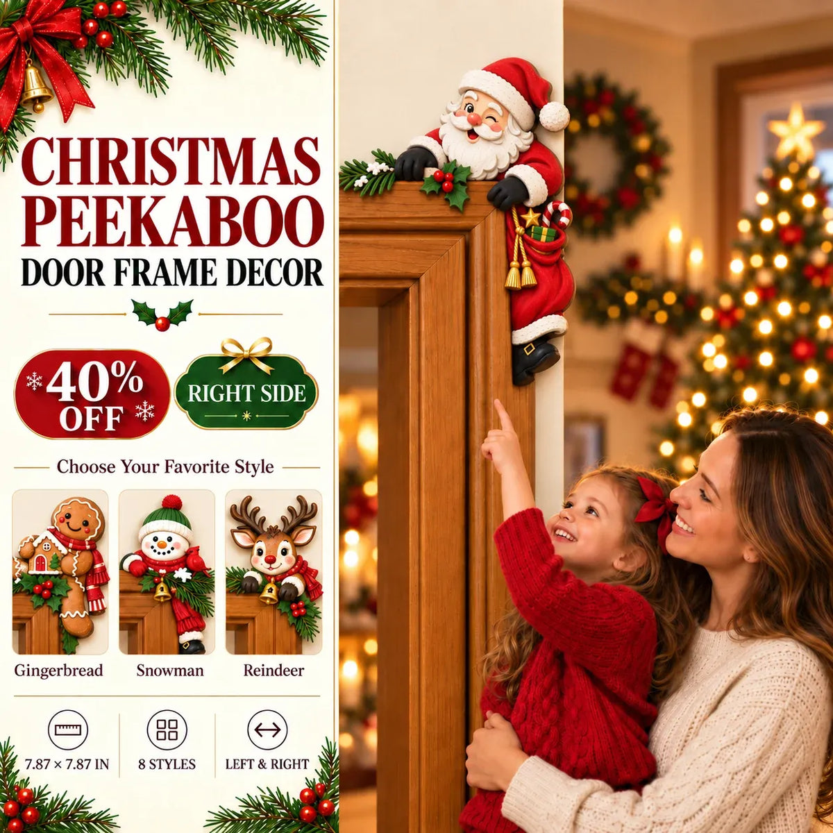 🎄3D Christmas Peekaboo Door Frame Decor – 8 Festive Designs ✨