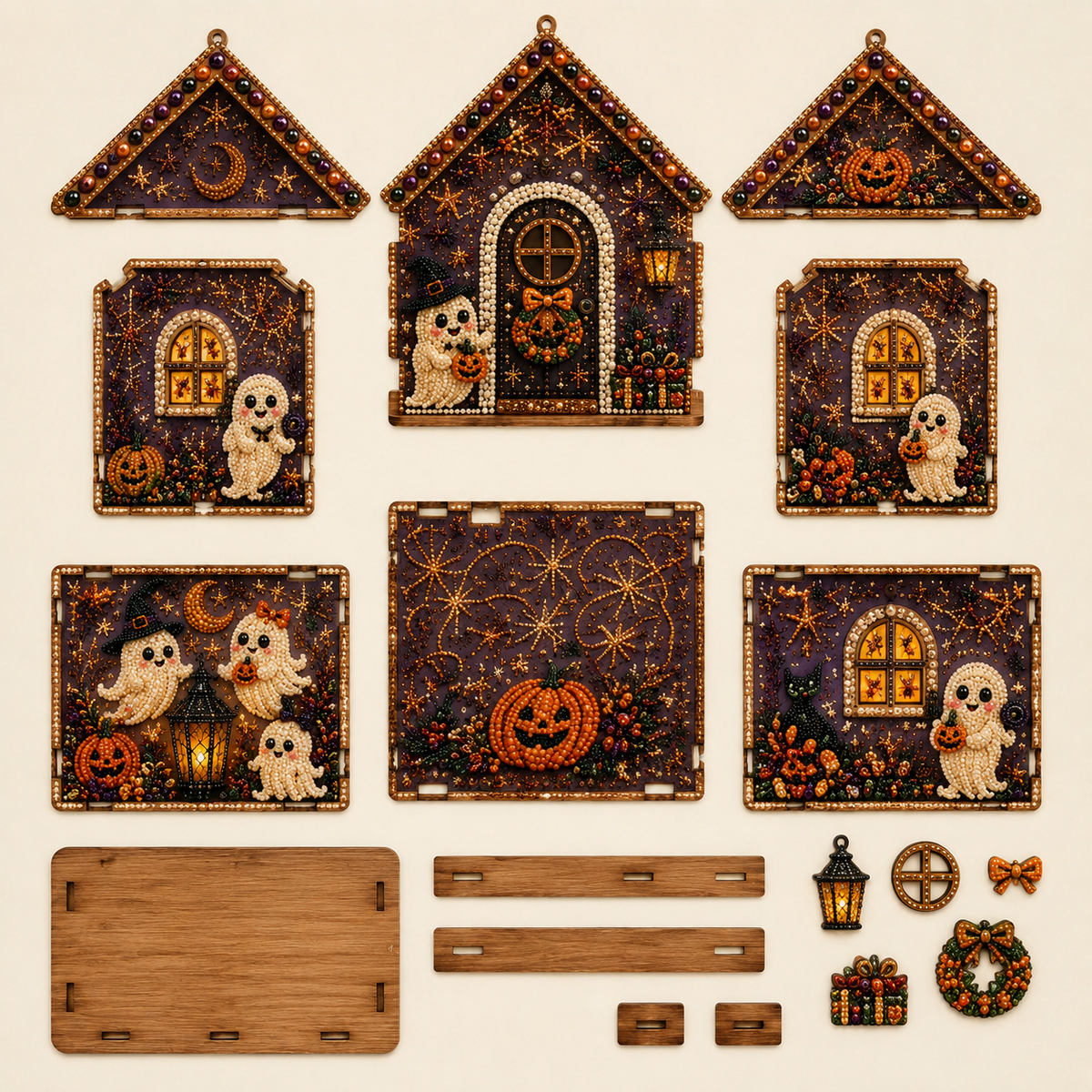 3D Holiday Wooden House Rhinestone DIY Kit - Halloween & Christmas Holiday Cottage Collection