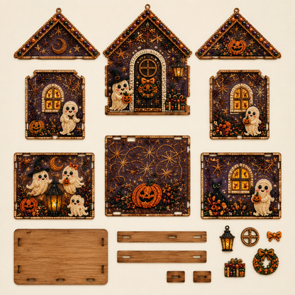 3D Holiday Wooden House Rhinestone DIY Kit - Halloween & Christmas Holiday Cottage Collection