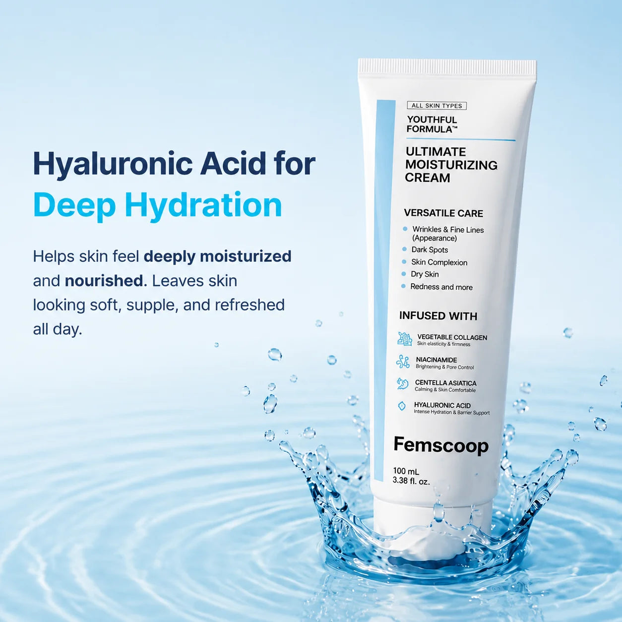 Femscoop™ Youthful Formula: Erase Dark Spots, Redness & Wrinkles with Deep Hydration (Centella, Niacinamide & Collagen)