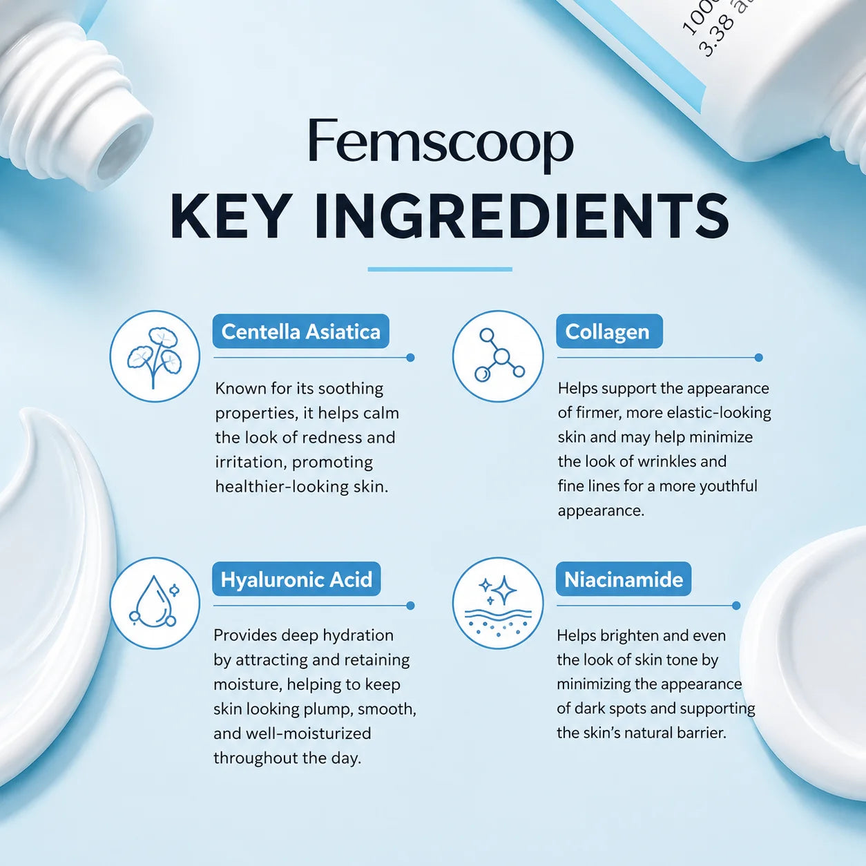 Femscoop™ Youthful Formula: Erase Dark Spots, Redness & Wrinkles with Deep Hydration (Centella, Niacinamide & Collagen)