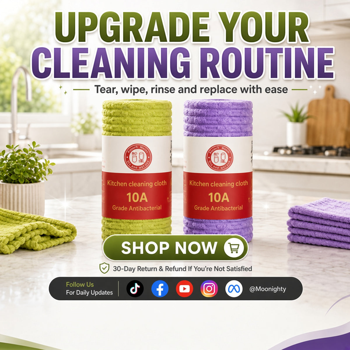 Multipurpose Reusable Tear-Off Cleaning Cloth Roll