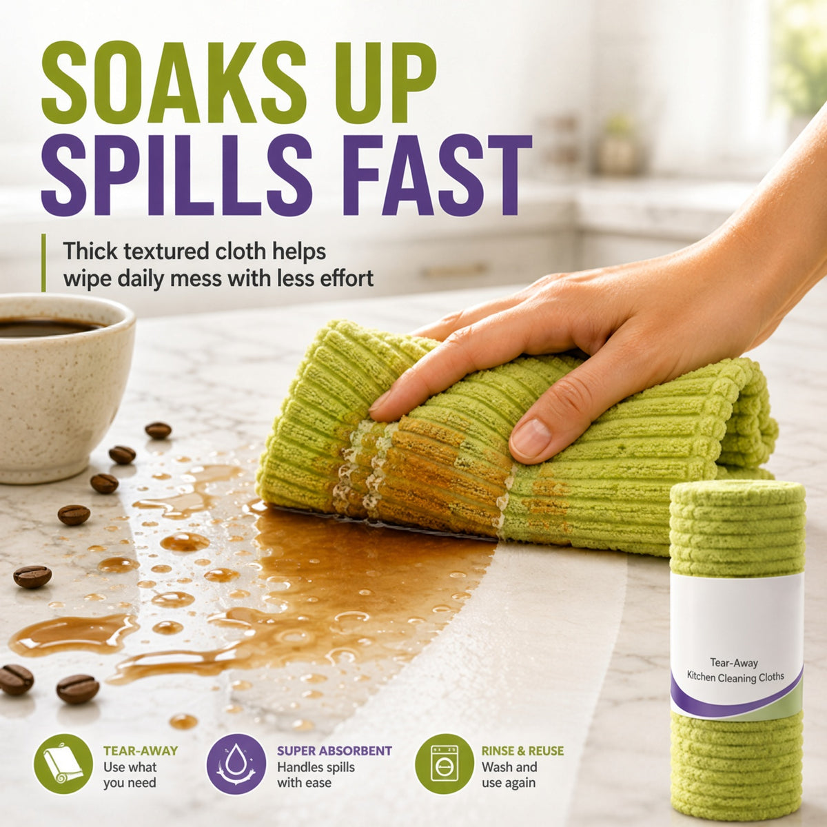 Multipurpose Reusable Tear-Off Cleaning Cloth Roll